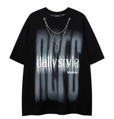 China OEM/ODM Fuzzy Letter Printing Chain Sleeve Top Shorts Men's Casual Loose Fit Summer QUICK DRY T-Shirt Tops for sale