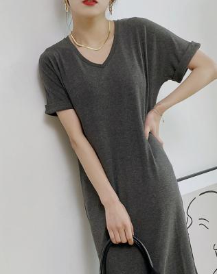 China OEM/ODM V collar breathable thin t-shirt for lazy girl loose dress homewear for sale