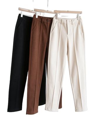 China Plus size imitation wool factory plus size casual long pants caramel color tapered hose women pants for sale