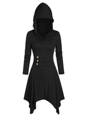 China Large Size Women's OEM Solid Color Loose Elastic Coat Dress Breathable Hooded Dress Leisure for sale