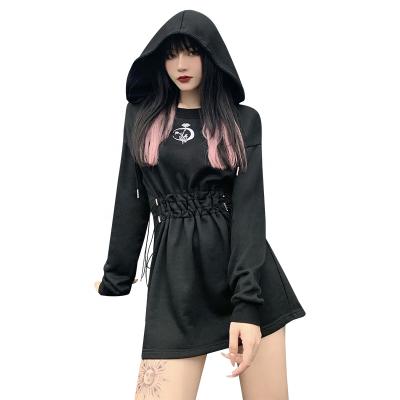 China OEM Breathable Punk Size Pleated Dress Women Wear Moon Embroidered Big Hat Hoodie Dress for sale