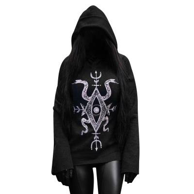 China New Dark Women's Breathable OEM Dress Print Long Sleeve Black Hooded Hoodie for sale