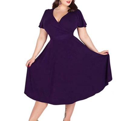 China OEM Women's Breathable V-Neckline Midi Casual Stretchy Plus Size Purple Bridesmaid Dress for sale