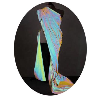 China Iridescent Rainbow Polyester Fabric Waterproof For Fashion Jacket Reflective Fabric for sale