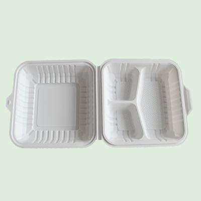 China Disposable Large Food Fruit Packaging Food Container Eco Friendly 8 Inch Dinner Pack With 3 Compartment for sale