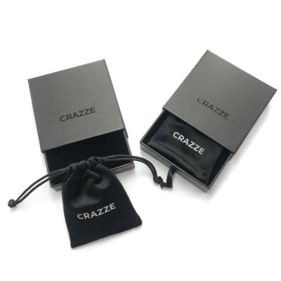 China Jewelry Packaging Custom Silver Aluminum Logo Luxury Unique Black Drawer Bracelet Jewelry Boxes Packaging for sale