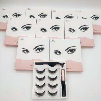 China Natural Hand Made Full Strip Magnetic Lashes Wholesale 4 Pair Magnetic False Eyelashes Eye Lashes Magnet Set for sale