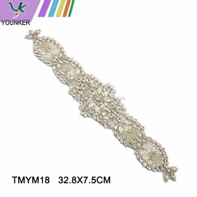 China Applique Wedding Sustainable Rhinestone Sash Embroidery Bridal Applique Crystal for sale