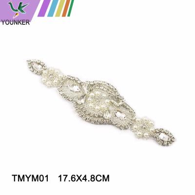 China Hot Sale Eco - Friendly Pearl Beaded Crystal Rhinestone Applique Bridal Patch for sale