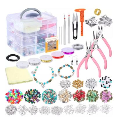 China 2020 Europe ADULT CRAFT JEWELRY DIY MAKING KITS SET BEADING STORAGE BOX WITH TOOL PLIERS for sale