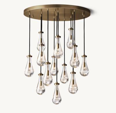 China E12 / Candelabra Brass Ceiling Chandelier 36'' Raindrop Round Chandelier for sale