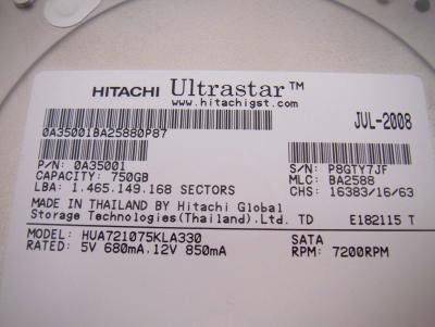 중국 히타치 Ultrastar 750GB SATA 하드드라이브 7200rpm 3.5 데스트탑 컴퓨터 pn 0A35001 판매용