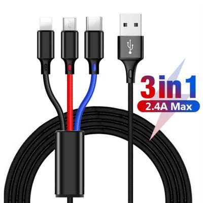 China High Quality Universal MP3/MP4 Player Nylon Braided 3 In 1 Type-C Micro USB Cable OEM Data Transfer Fast Charging Cable for sale