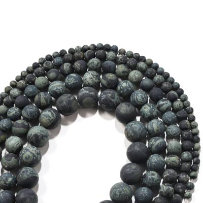 China None 1strand Natural Stone Dull Polish Matte Dark Green Turquoise Frosted Green Eye Stone Bead For Bracelet Necklace Making for sale