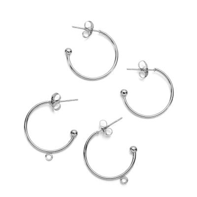 China Ear Wires 6pcs/lot Stainless Steel Ear Hook C-Shaped Circles Circle Ball Stud Earrings Ear Wires Connector For DIY Jewelry Dropshipping for sale