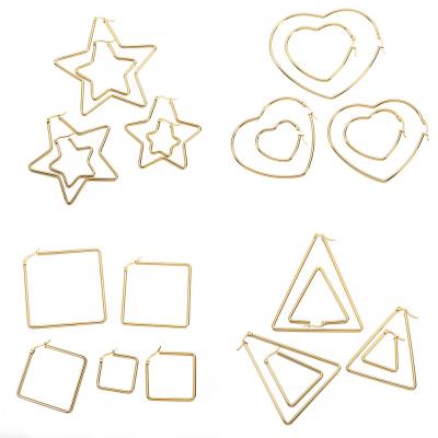 China Ear Wires 6Pcs Gold Stainless Steel Star Square Heart Circle Earrings 20-80mm Open Earring Hooks For DIY Jewelry Making accessories for sale