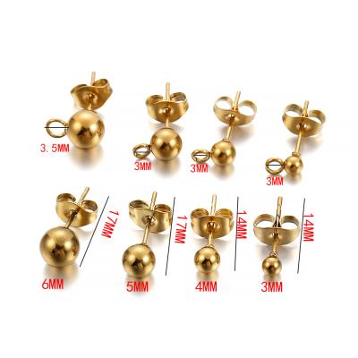 China Earring Stud Findings 20pcs/lot Gold Stainless Steel Round Ball Earring Post Stud With Earring Plug Findings Ear Back For DIY Jewelry making deliveries for sale