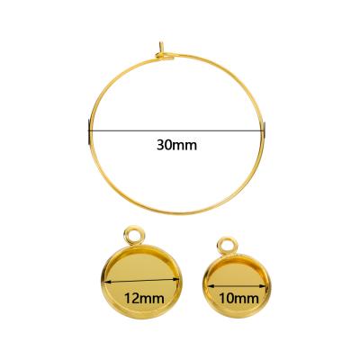 China Diy Earring 10pcs/lot Big Circle Metallic Hoops Hoop Earrings Low Blanks Fit 10 12 Mm Round Cabochon Framing Settings For Jewelry Dropshipping for sale