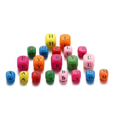 China DIY Jewelry Accessories 50pcs 8 Color Wooden Mixed Alphabet Spacer 10mm Square Letter Loose Beads Bead For DIY Jewelry Making Findings Supplies Bracelet for sale