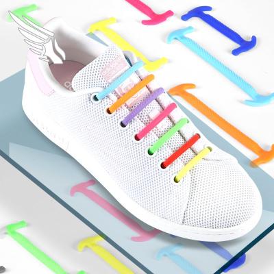 China Hot Sales Colorful Elastic Oval No Tie Silicone Laces Sneaker Lazy Lace for sale