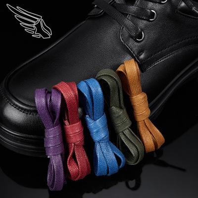 China 7mm Flat Waxed Cotton Flat Laces For Mens Leather Shoes Boot Lace for sale