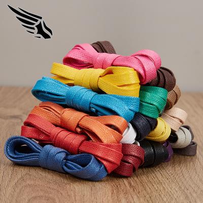 China Custom High Quality Flat Waxed Flat Waxed Laces 7mm Wide 0.5-3M Length For Leather Shoes Lacquers for sale