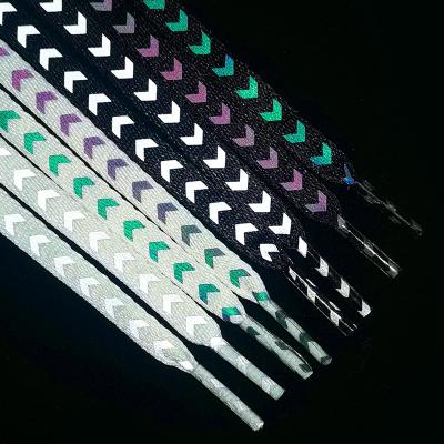 China Custom High Quality Flat Shoe Laces Polyester Cotton Flat Holographic Reflective Laces For Sneakers for sale