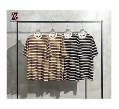 China Anti-wrinkle Wholesale unisex Fashion Summer Striped Knit Loose Tops Short Sleeves Custom Stripes Knitted tshirt for sale