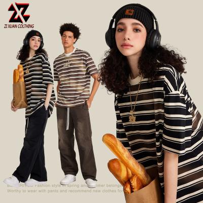 China Anti-wrinkle Factory OEM woman man Latest Custom Knitted Pullover Soft Jacquard Knit Casual Stripe tshirt for sale