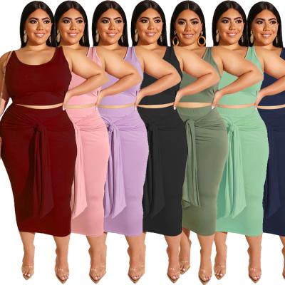 China Fashion Maxi Dress Summer Two Piece Breathable Skirt Set Women 2 Piece Outfit Casual Bodycon Bandage Dress Set for sale