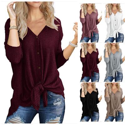 China QUICK DRY Amazon Supplier Women Summer Knit Tunic Tops Casual Blouse Knot Tops Loose Fit Batwing Wing Plain Shirts for sale