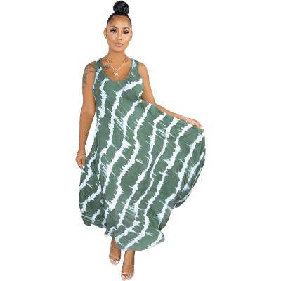 China 2021 New Fashion Summer Casual Dresses Digital Dye Tie Sleeveless Loose Printing O Neck Breathable Long Dresses Women Dress for sale