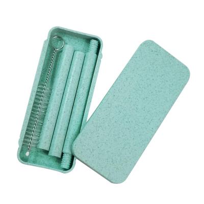 China Wheat Box Slide Rectangle Mini Drinking Straw Set Sustainable Plastic /wheat Folding Straw Eco Friendly Bamboo Straw for sale