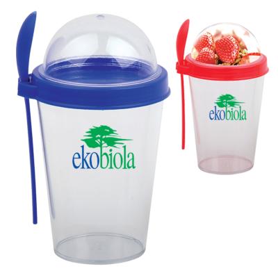 China Custom Single Wall Promotion Logo Double Layers Smoothie Breakfast On Go Plastic Cups Yogurt Cups Cereal Or Oatmeal With Lids for sale