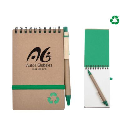 China Gift A6 Recycled Paper Spiral Notebook With 80 Pen Sheets Inside With Ballpoint Pen for sale