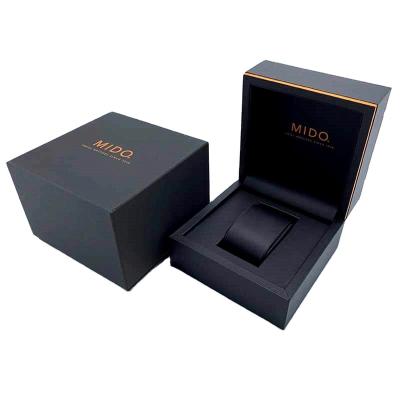 China Luxury Custom Logo Cardboard Paper Watch Box Hot Selling Black Magnet Packaging Handmade Foam Insert Box for sale