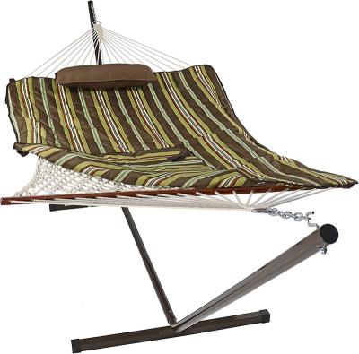 China Comfortable Padded Hammock With Included Stand Cotton Portable Rope Hanging Hammock With 12ft Stand for sale