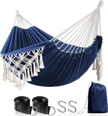 China Large Comfortable Outdoor White Bohemian Camping Hammock Brazilian Fringed Double Lace Hammock for sale