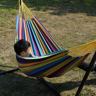 China Portable Double Hammock Stand Cotton Canvas Hammock Comfortable Foldable Adjustable Steel Hammock Stand With Stand for sale