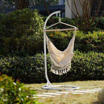 China Comfortable Portable Outdoor and Indoor Cotton Rope Tassels Swing Seat Hanging Hammock with Wooden Rod and Stand for sale