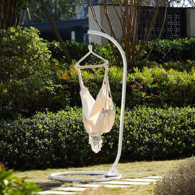 China Comfortable Portable Outdoor and Indoor Cotton Rope Tassels Swing Seat Hanging Hammock Swing Chair with Wooden Rod and Stand for sale