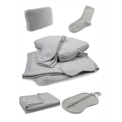 China Travel Gift Present Custom Logo 4 Piece Travel Set Knitted 100% Pure Cashmere Eye Mask Set for sale