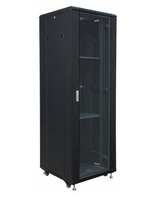 China Floor Standing Server Cabinet Free Standing 19 Inch Height 18u 22u 27u Half Front Door Server Glass Rack With Rack Mount Power Rail for sale