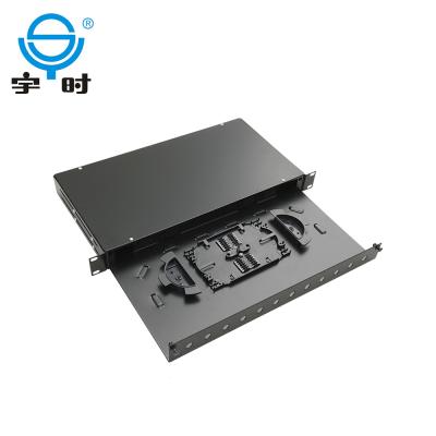 China 24 Port Drawer Style Structure ST/SC/LC Cold Rolled Steel Fiber Optic Patch Panels for sale