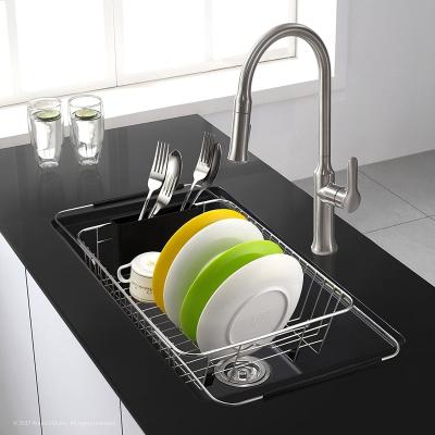 China Durable Black Expandable Stainless Steel Dish Drying Rack Is Suitable For Sink Or Counter for sale