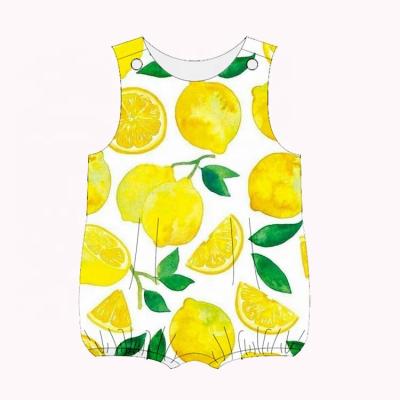 China Spandex/Cotton Summer Fashion Clothes Design Lemon Pattern Sleeveless Baby Overalls Made In China for sale