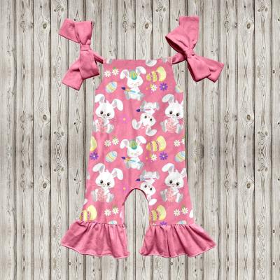 China Spandex/Cotton Easter Kids Clothing Wholesale Babies Rabbit Print Baby Sleeveless Rompers for sale