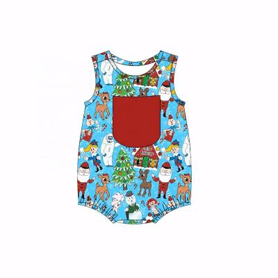 China Spandex / Cotton Sleeveless Baby Girl Romper Soft Christmas Print Jumpsuit Toddler for sale