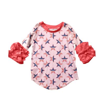 China Sustainable Children's Spring Boutique Ruffle Three Quarter Sleeve Top Girls Comfy Clothing for sale