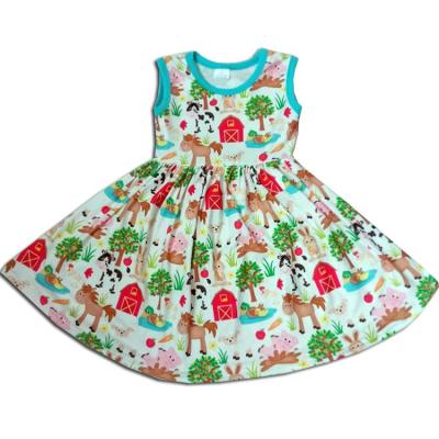 China Breathable Adorable Babies Sleeve Twirl Dress Farm Print Dress For Kid 0-16 Year Old for sale